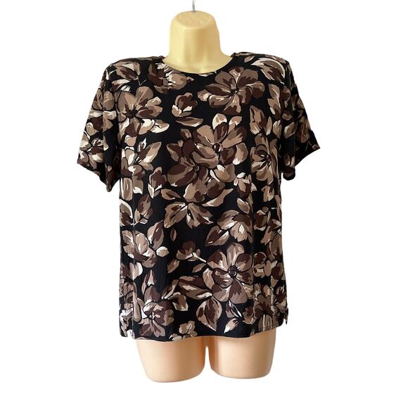 Petite Sophisticate size Small Challis Floral Leaf Print Blouse Vintage - Picture 2 of 10